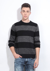 Nautica Round Neck Casual Men Black, Grey Sweater